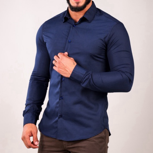 Camisa Social Slim Fit Luxo Manga Longa Masculina 