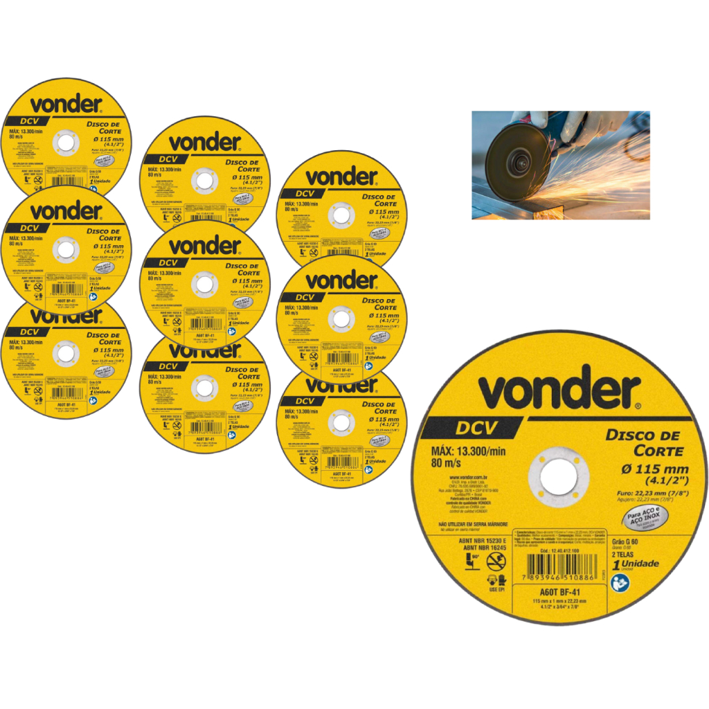 Disco de Corte VONDER 115 mm X 1 mm X 22,23 mm 