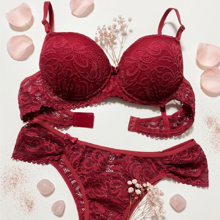 Conjunto Lingerie Sensual Renda Feminina com Bojo 