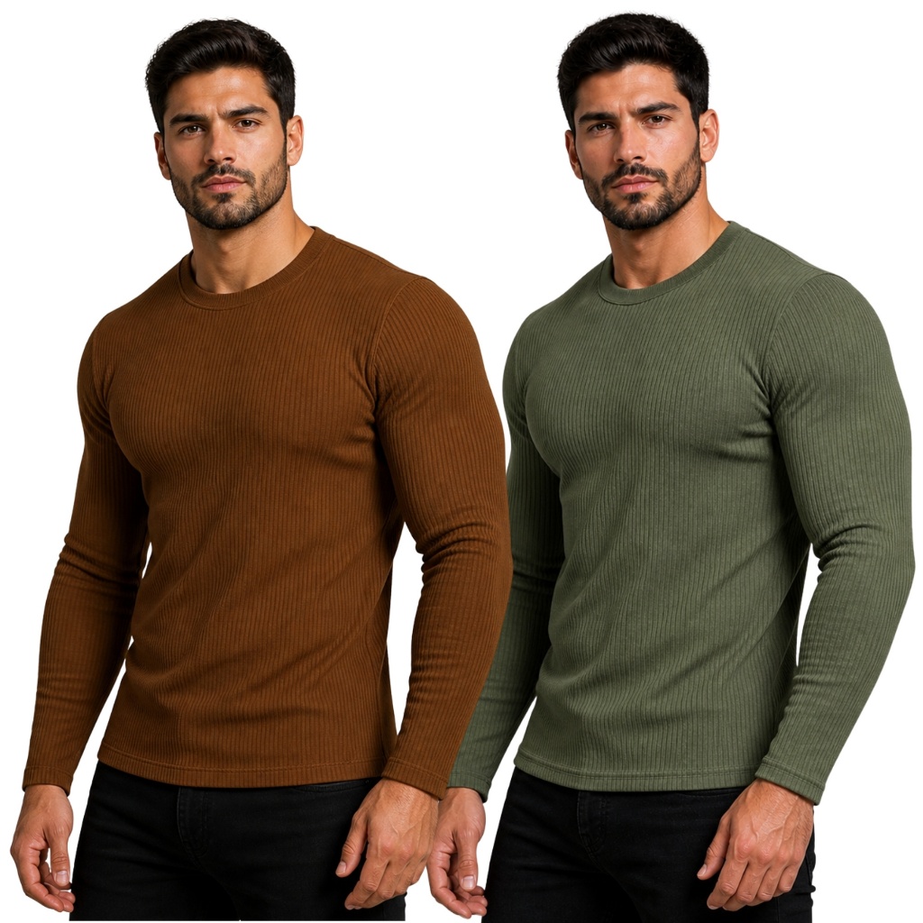 Kit Camisas Masculina Manga Longa Canelada Cacharr