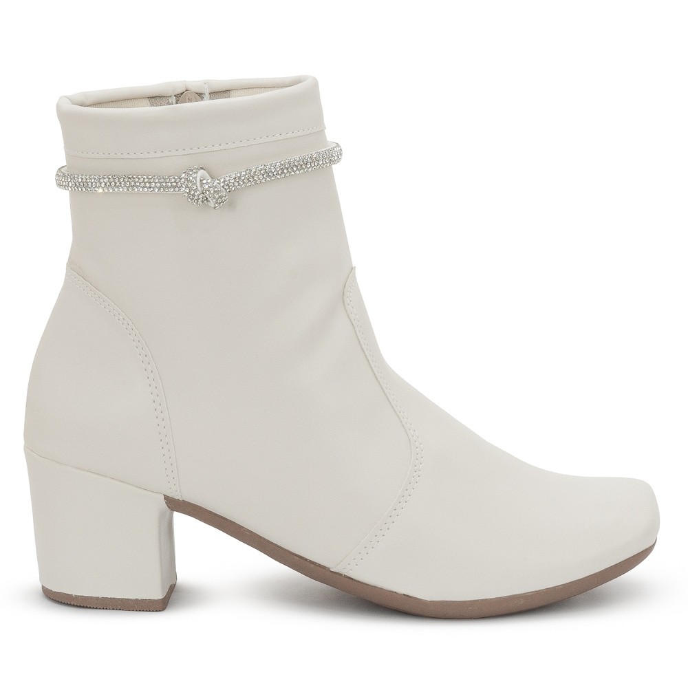 Coturno Feminino Off White Cano Curto Salto Grosso