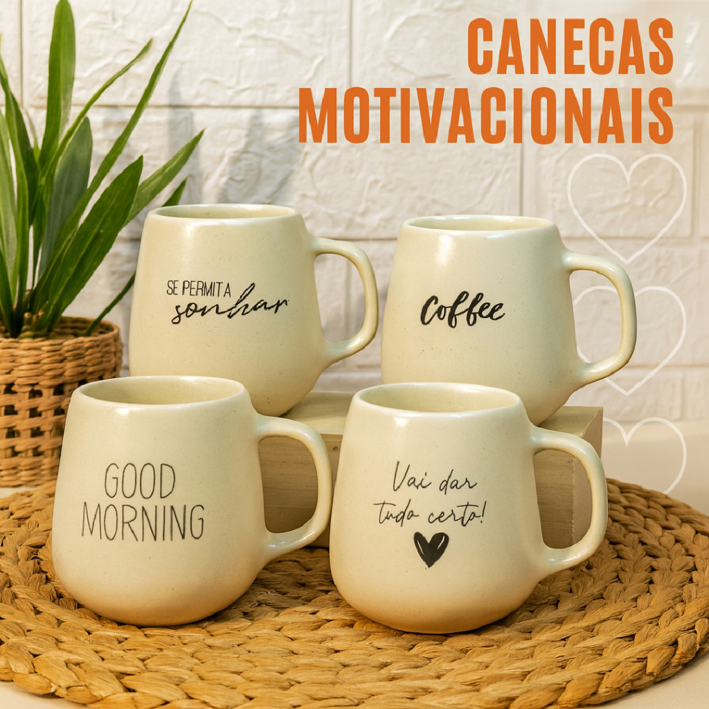 Jogo Caneca Bojuda 260ml Motivacional Porcelana Ac