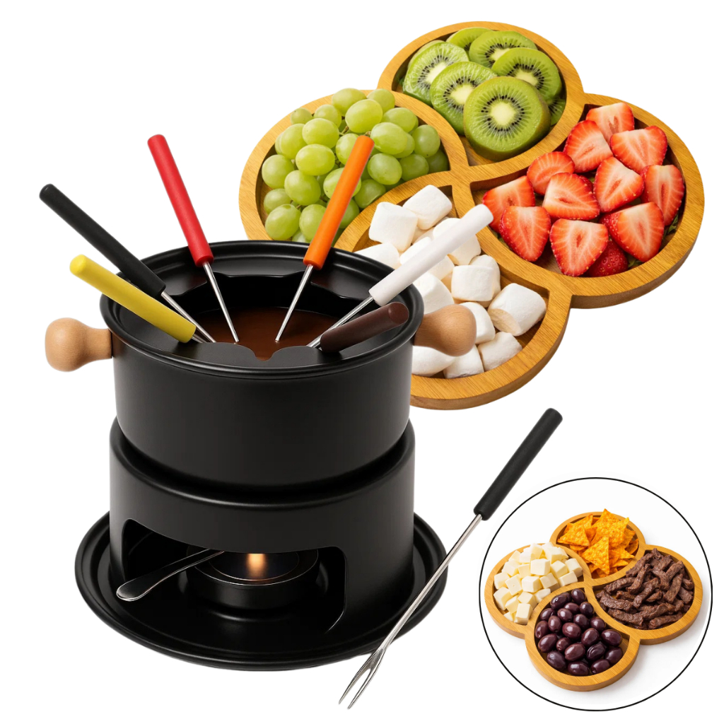 Kit Fondue Com 11 Peças 6 Pessoas Queijo Chocolat