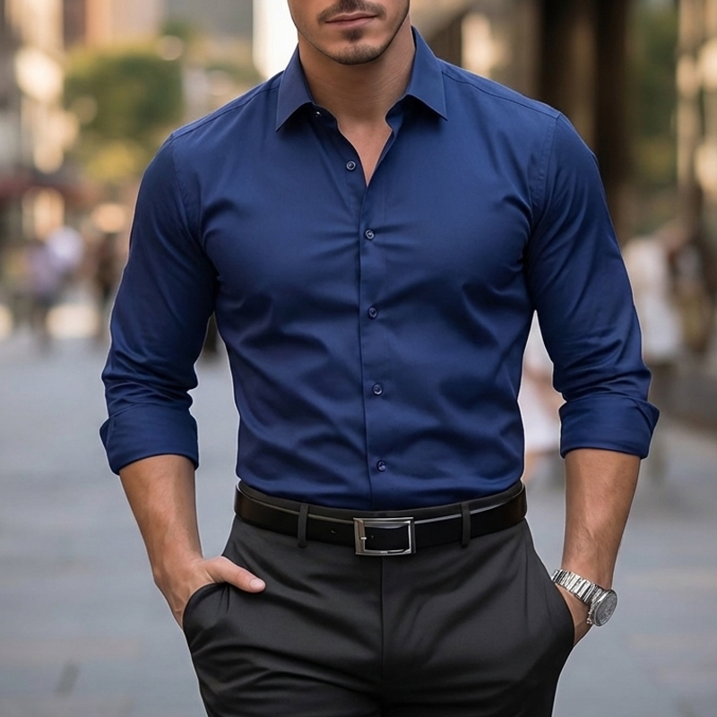 Camisa masculina casual manga longa de alta qualid