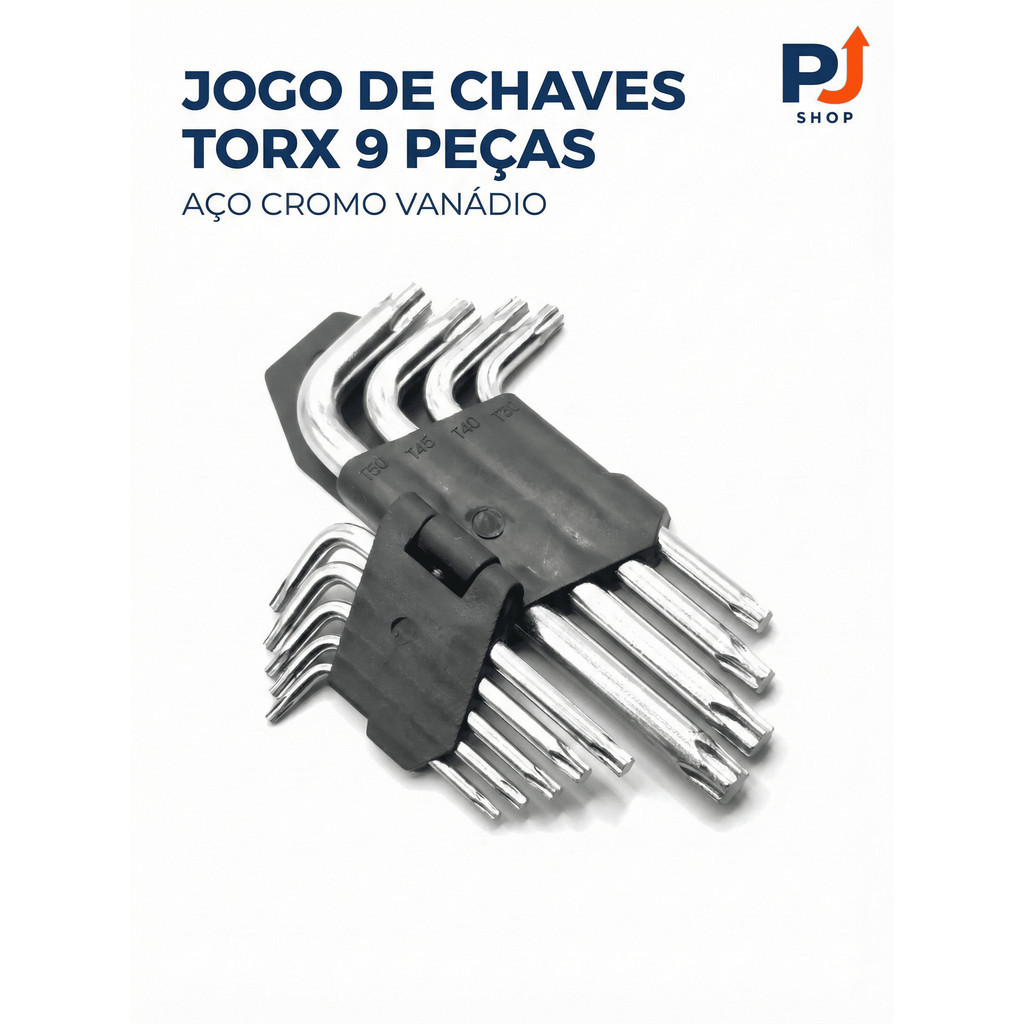 Jogo Chave Torque Kit com 9 Peças Torx Curta T10a