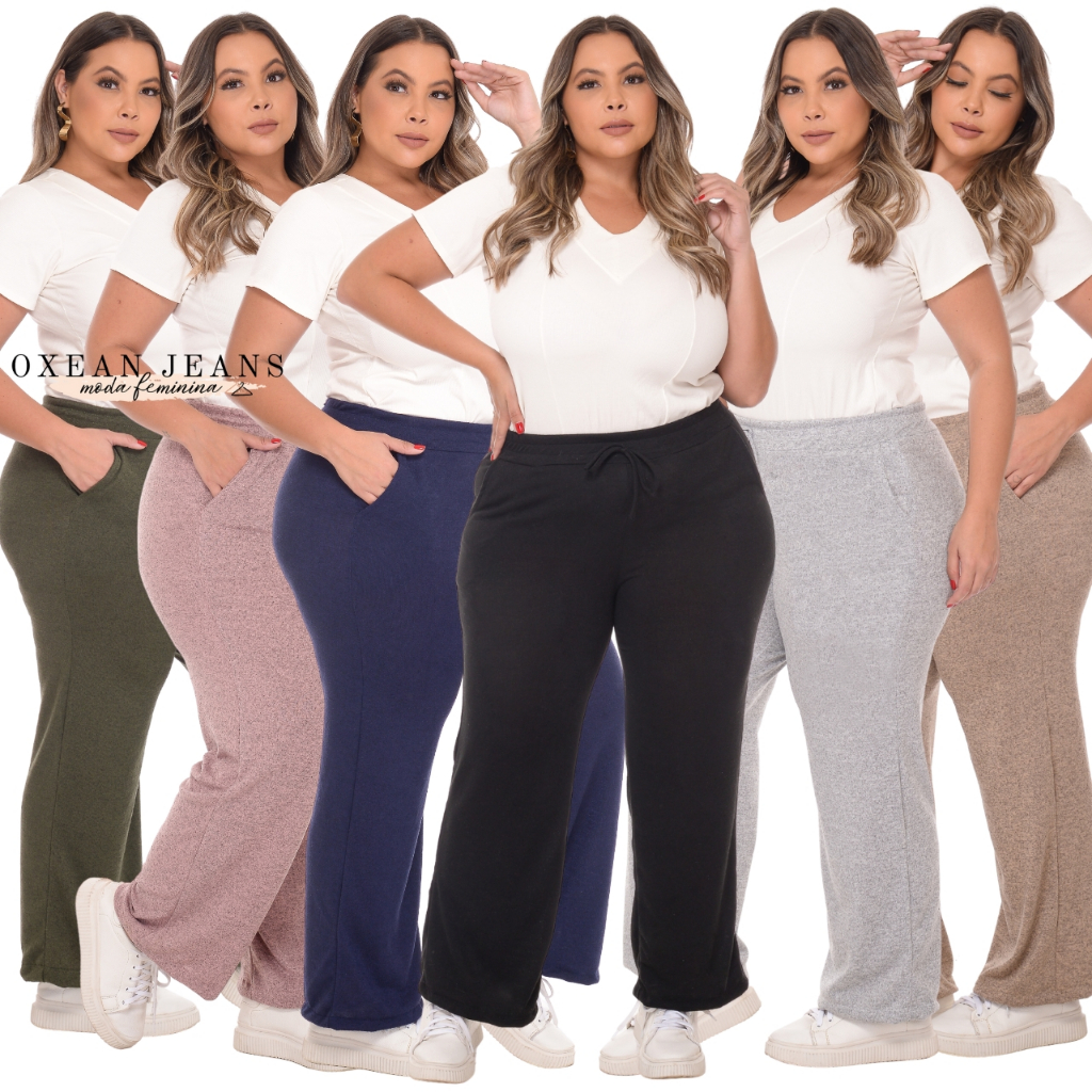 Calça Pantalona Plus Size Feminina Lanzinha Com B