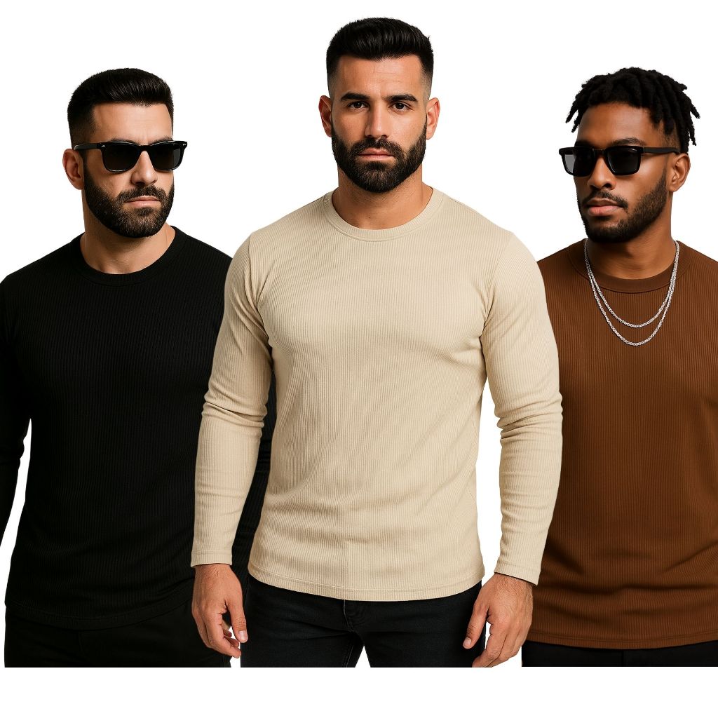 Kit Camisa Masculina Manga Longa Ribana Canelada C