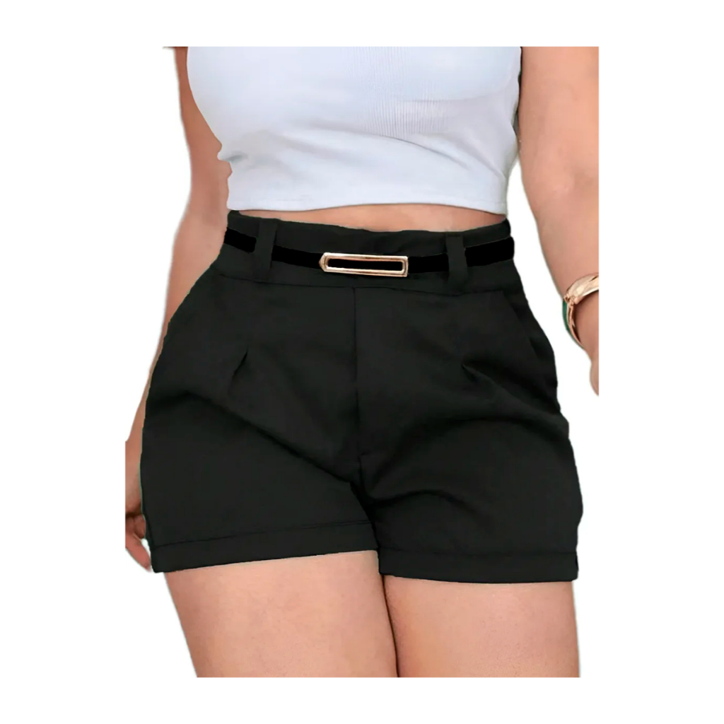 Short Alfaiataria Feminino Social Cintura Alta Com