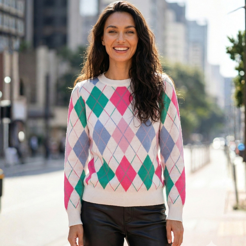 Blusa Tricot Manga Longa Losangolo