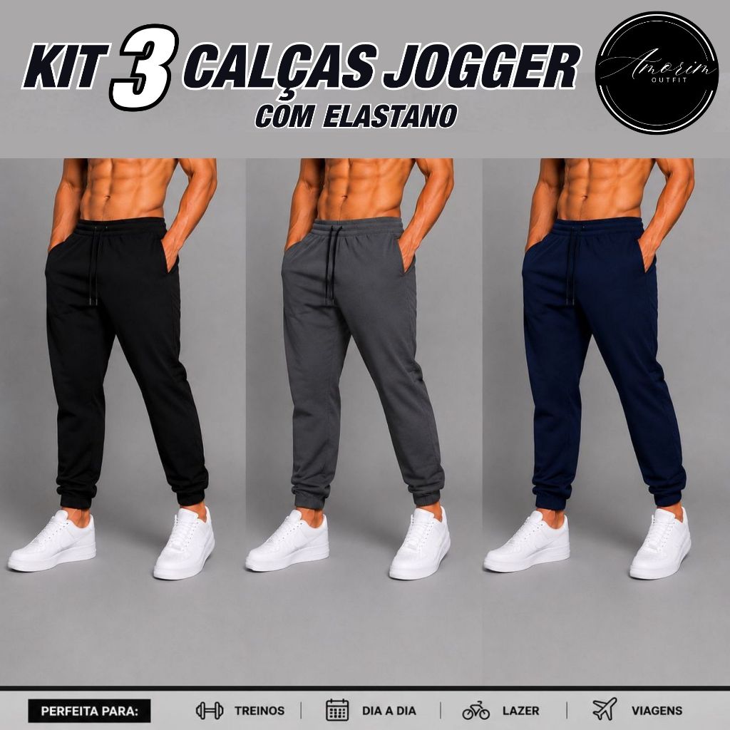 Kit 3 Calça Jogger Masculina Tactel Com Elastano 