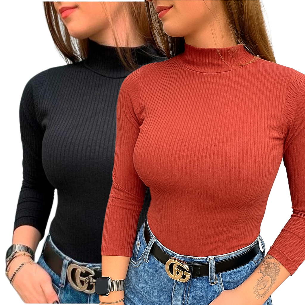 Kit 2 Blusa CACHARREL Gola Alta Feminina Modelo CA