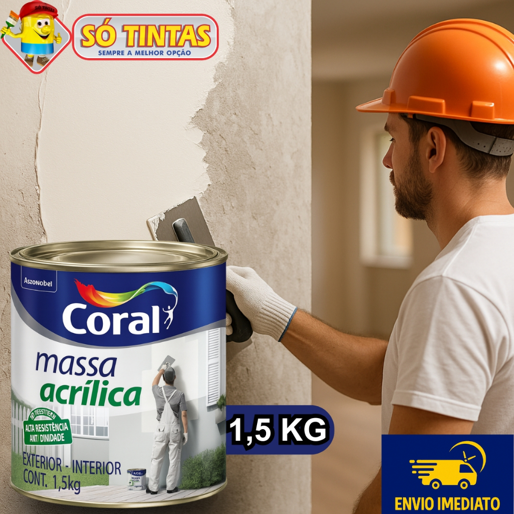 Massa Acrílica Coral 1,5kg, Para Paredes Internas