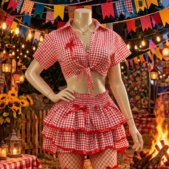 Conjunto Saia e Blusa Amarrar Xadrez Caipira São 