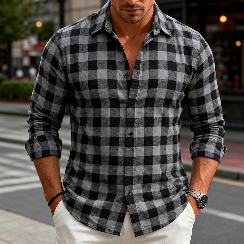 Camisa Xadrez Masculina De Manga Longa Que Não Am