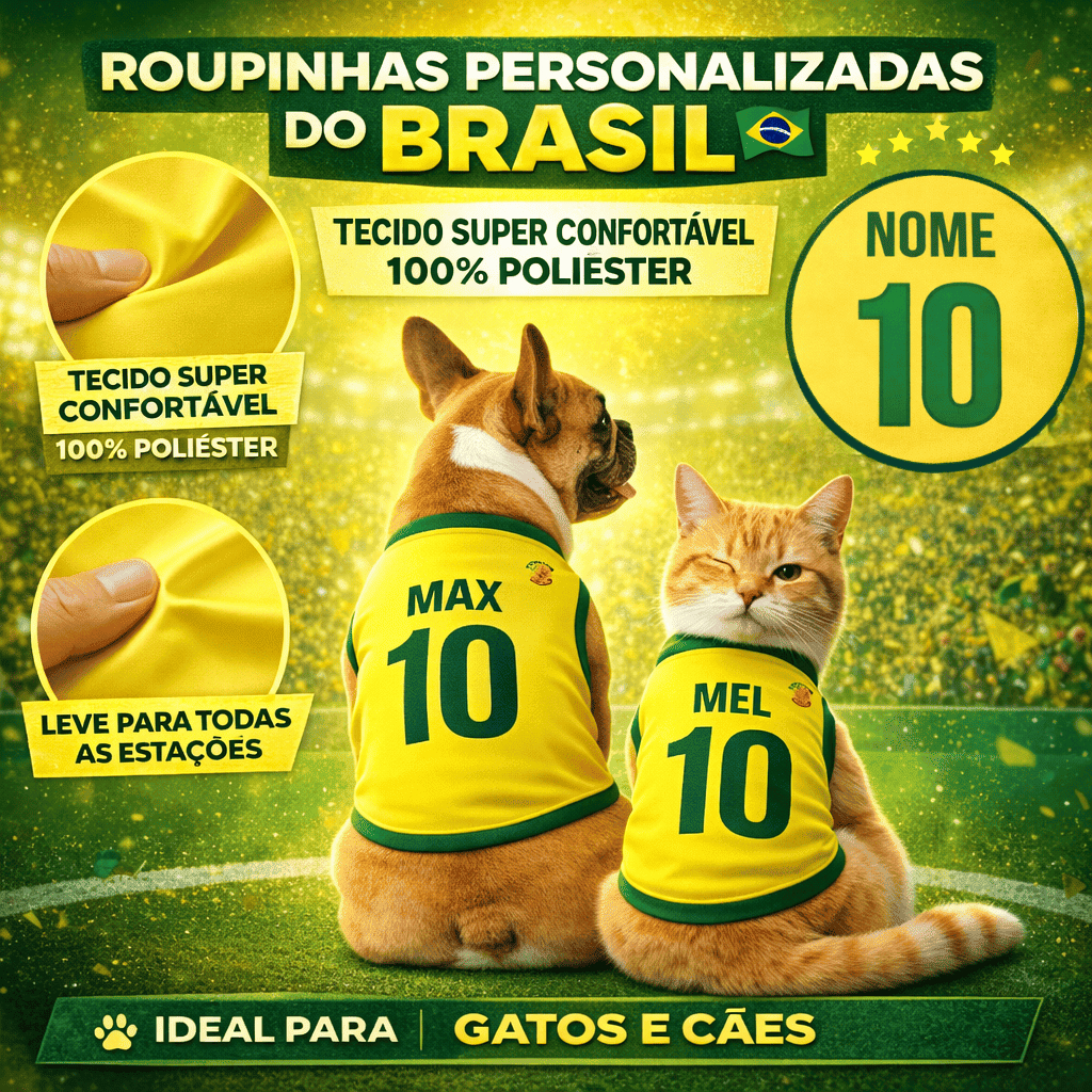 Roupinha Pet Personalizada Brasil Copa Do Mundo Ca
