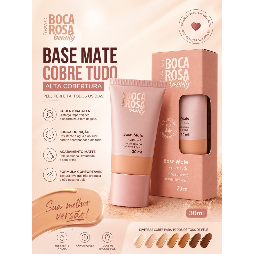 Base Matte Boca Rosa Beauty 30ml  Alta Cobertura e