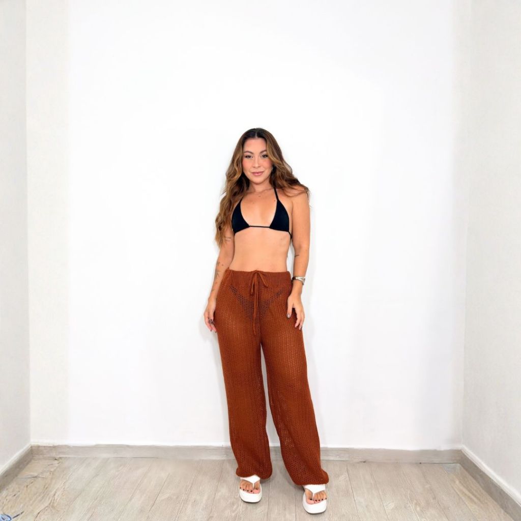 Calça Pantalona Saída De Praia Trico Feminino Mo