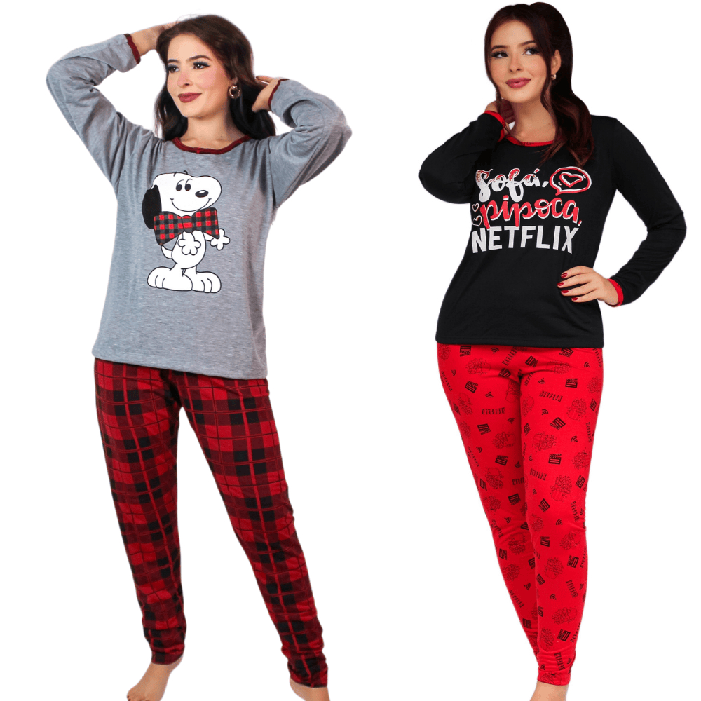 Pijama Feminino Inverno Frio Longo Estampado Netfl