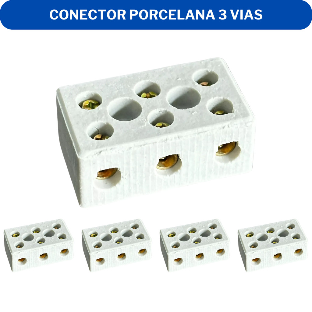 Kit 4 Conector Porcelana 3 Vias 6mm 10mm 16mm R