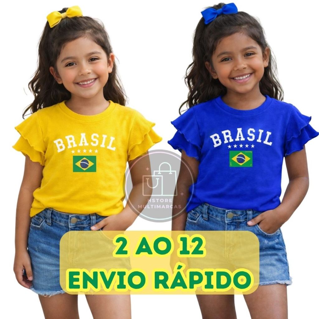 Blusa Infantil Brasil Menina 4 ao 12 Blusa Babado 