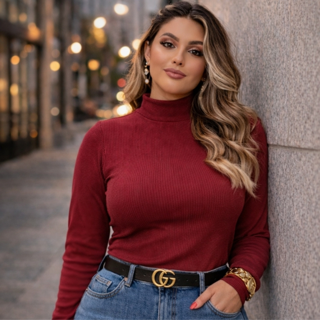 Blusa de Frio Feminina Plus Size Manga Longa Gola 