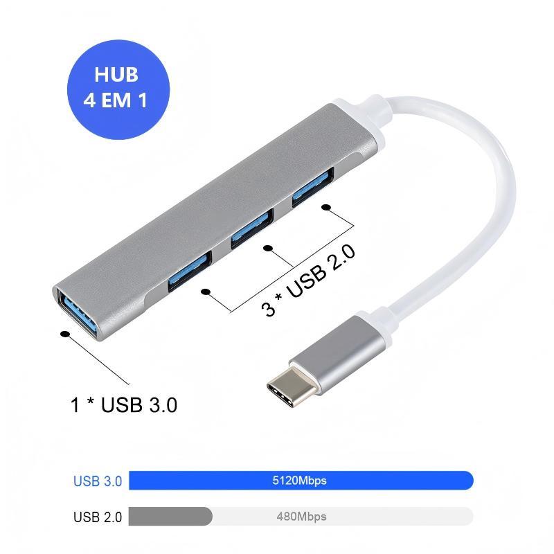 HUB 4 Portas Em 1 USB USB3.0 OTG Tipo C Adaptador 
