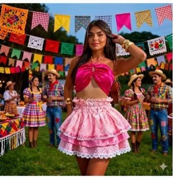 Saia de festa Junina Rosa