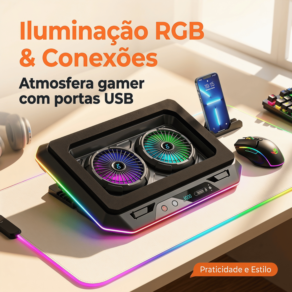 Suporte Gamer para Notebook Cooler RGB Ajustável