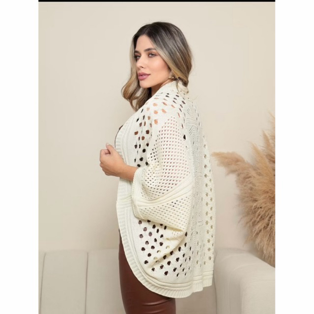 CAPA KIMONO LUXO RENDADO INVERNO TRICOT ELEGANTE �