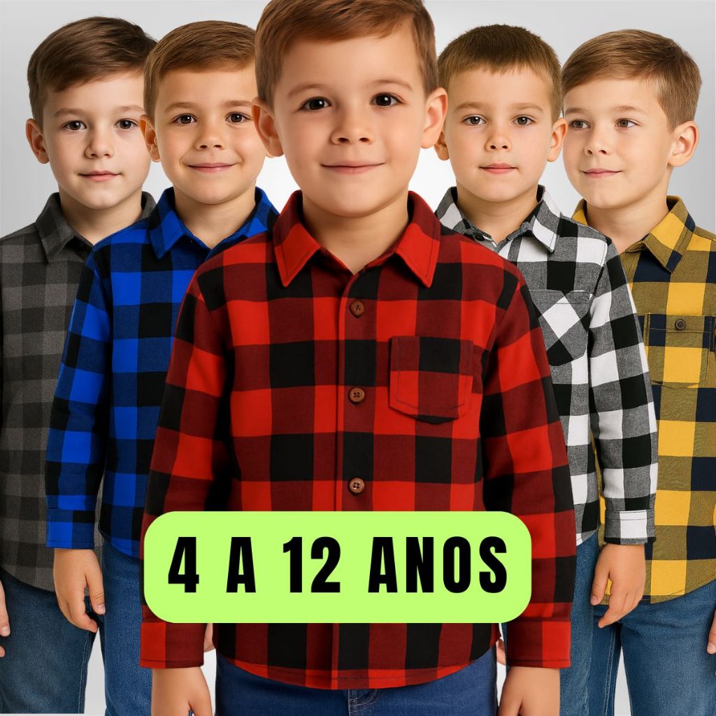 Camisa Xadrez Infantil Juvenil Flanelada Manga Lon