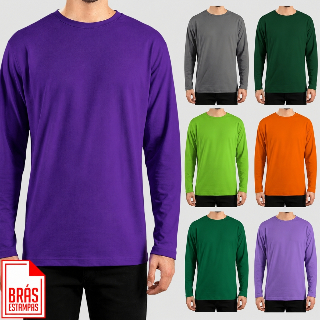 Camisa Masculina Manga Longa Algodão Lisa Blusa I