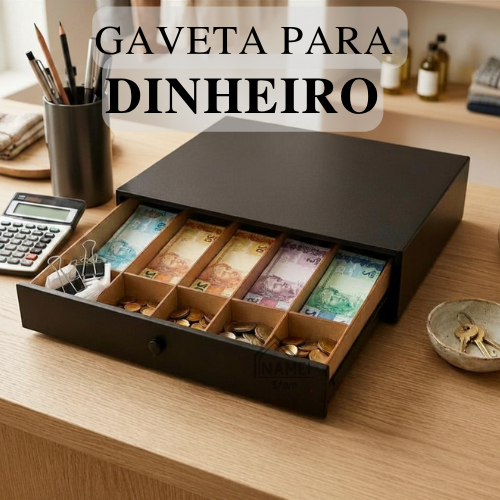 Gaveta Organizadora de Dinheiro MDF Preto 38x26x7 
