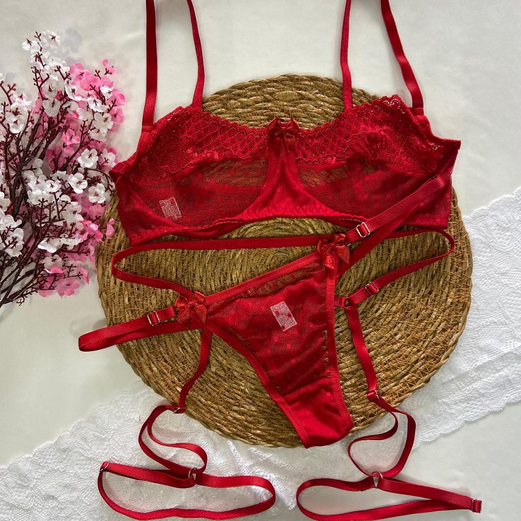 Conjunto de Tule Poá e Renda Com ou Sem Cinta Lig