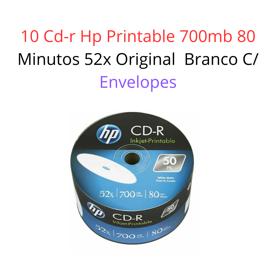10 Cd-r Hp Printable 700mb 80 Minutos 52x Original