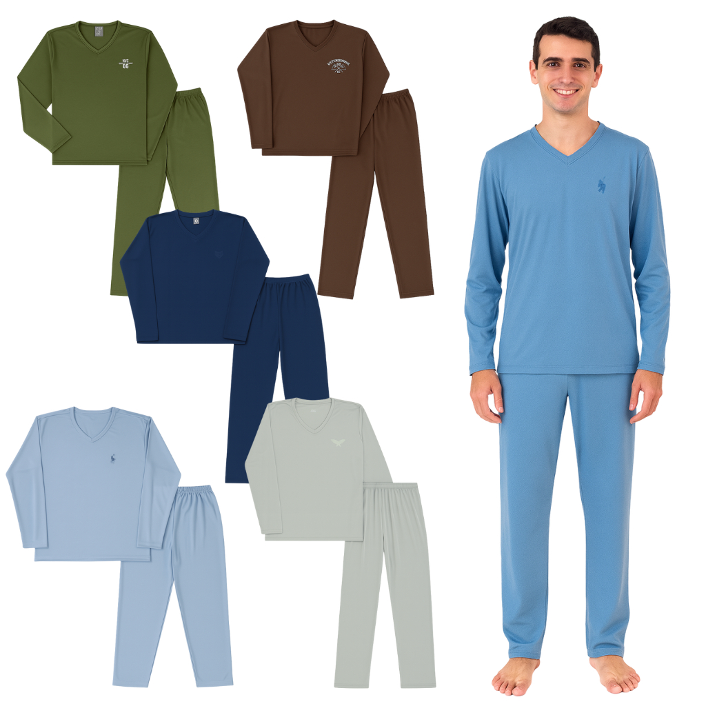 Pijama Longo Adulto Masculino Basico Bordado Sorti