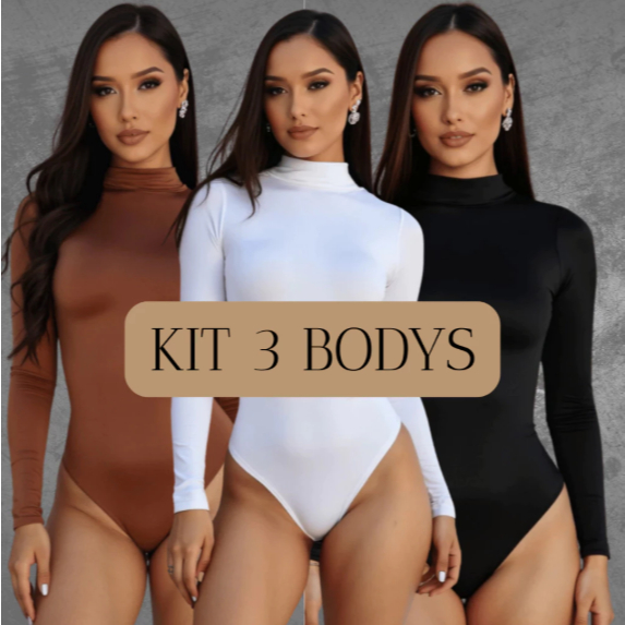 Kit C 3 Body Manga Longa Gola Alta Suplex Básico