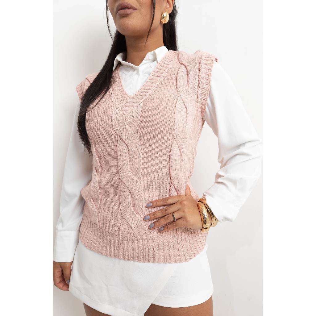 Colete Tricot Tranças Moda Feminina Inverno | Max