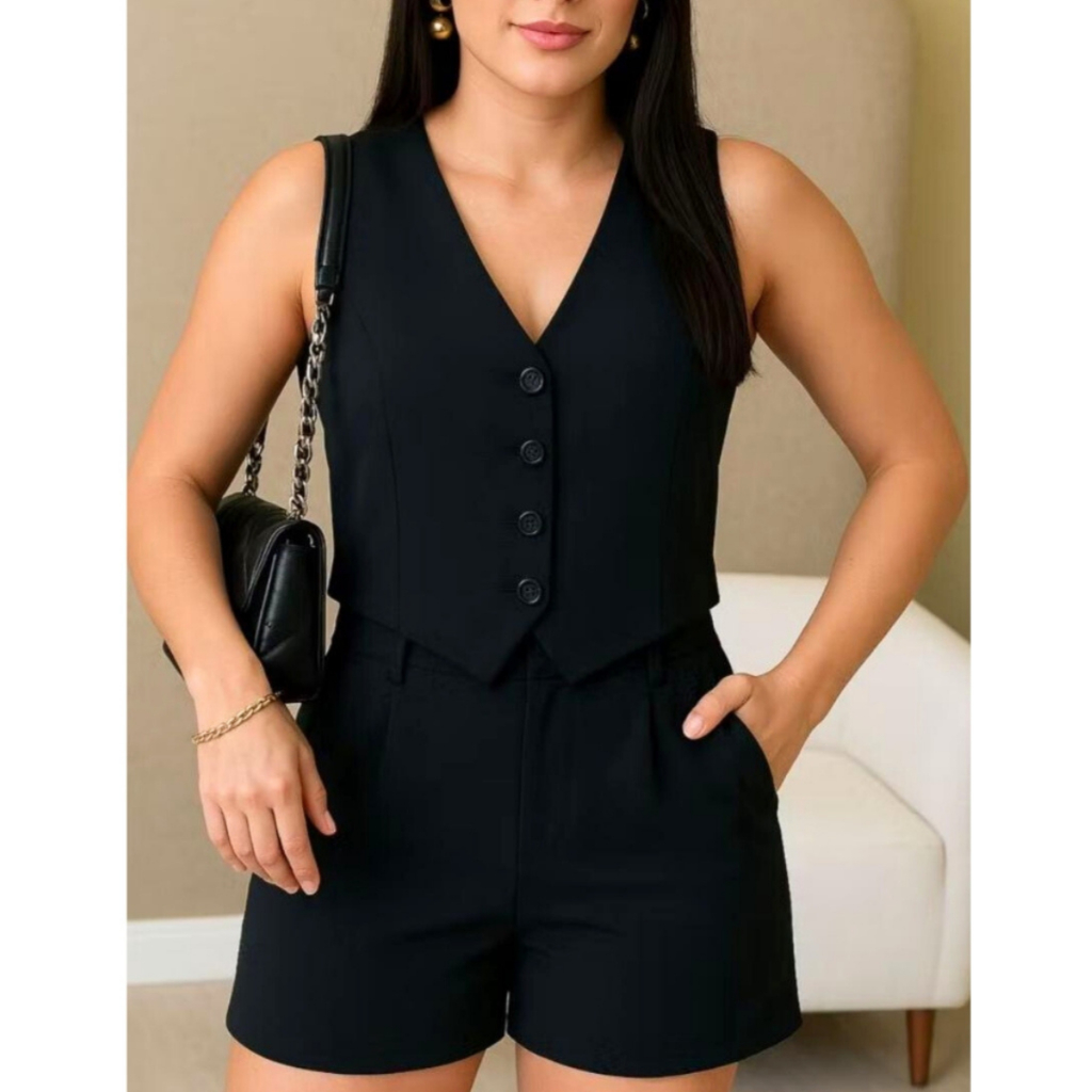 Colete Alfaiataria Feminino Social Elegante Curto 