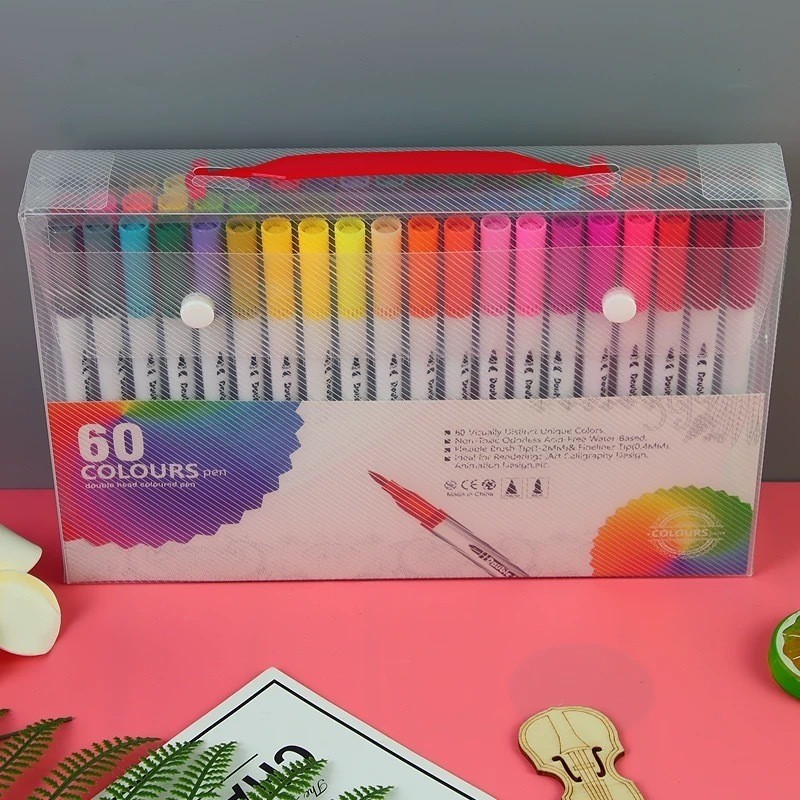 Kit 60 Caneta Brush Ponta Pincel Lettering Duas Po