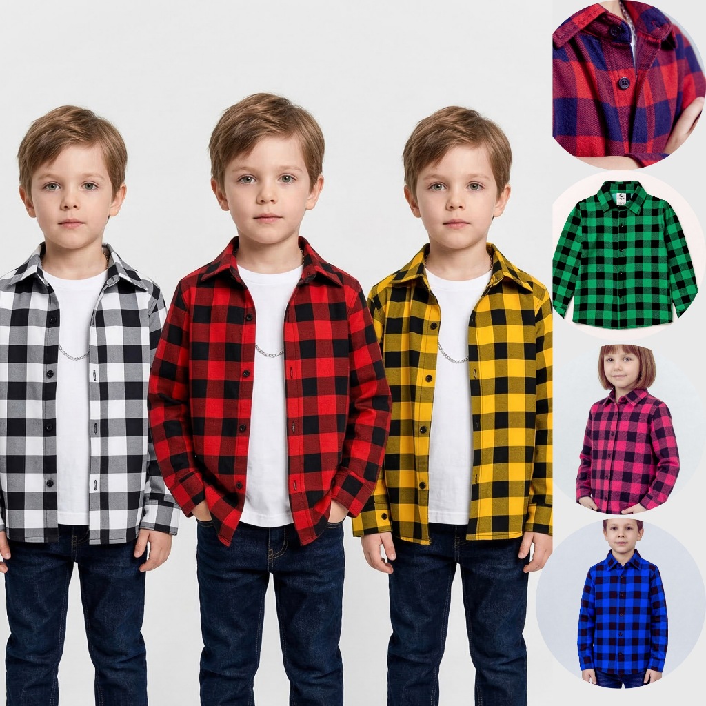 Camisa Xadrez Infantil Manga Longa Estilo Blogueir