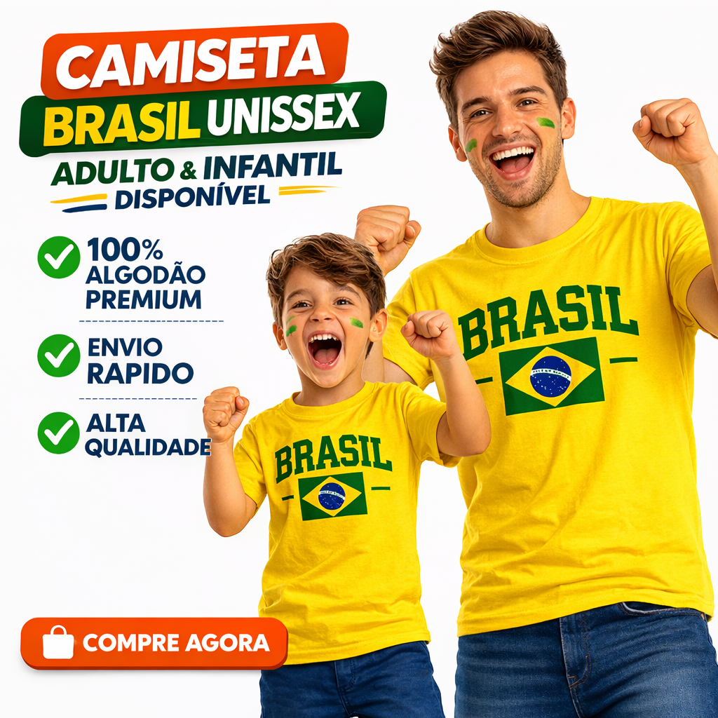 Camiseta Brasil Unissex Adulto e Infantil Camisa C