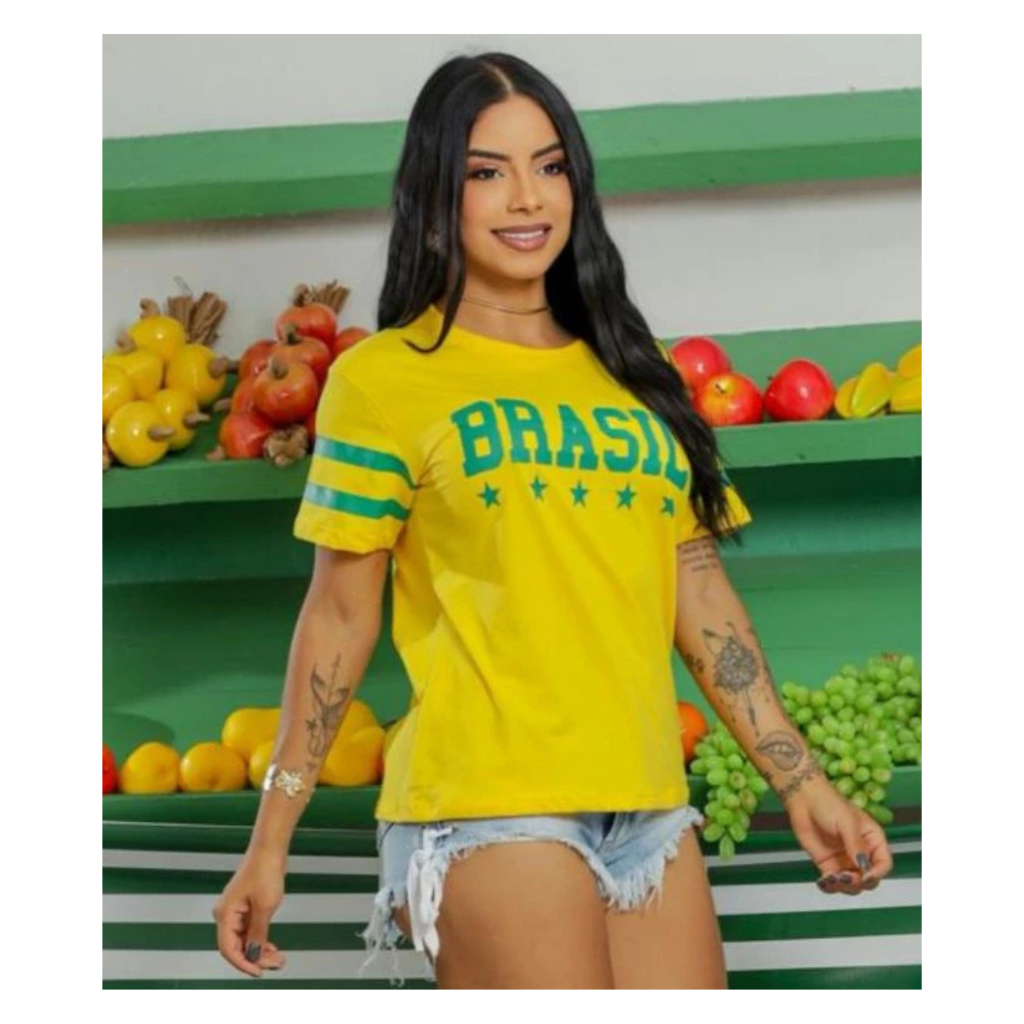 Blusa T-Shirt Camiseta Brasil Feminina Manga Curta