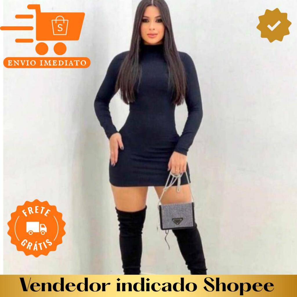Vestido canelado Manga Longa Inverno Canelado Gola