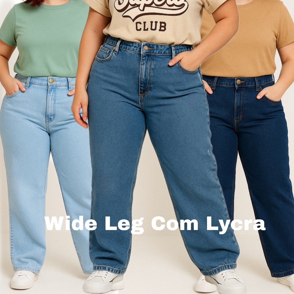 Calça Jeans Feminina Plus Size Wide LEG 46 AO 54 
