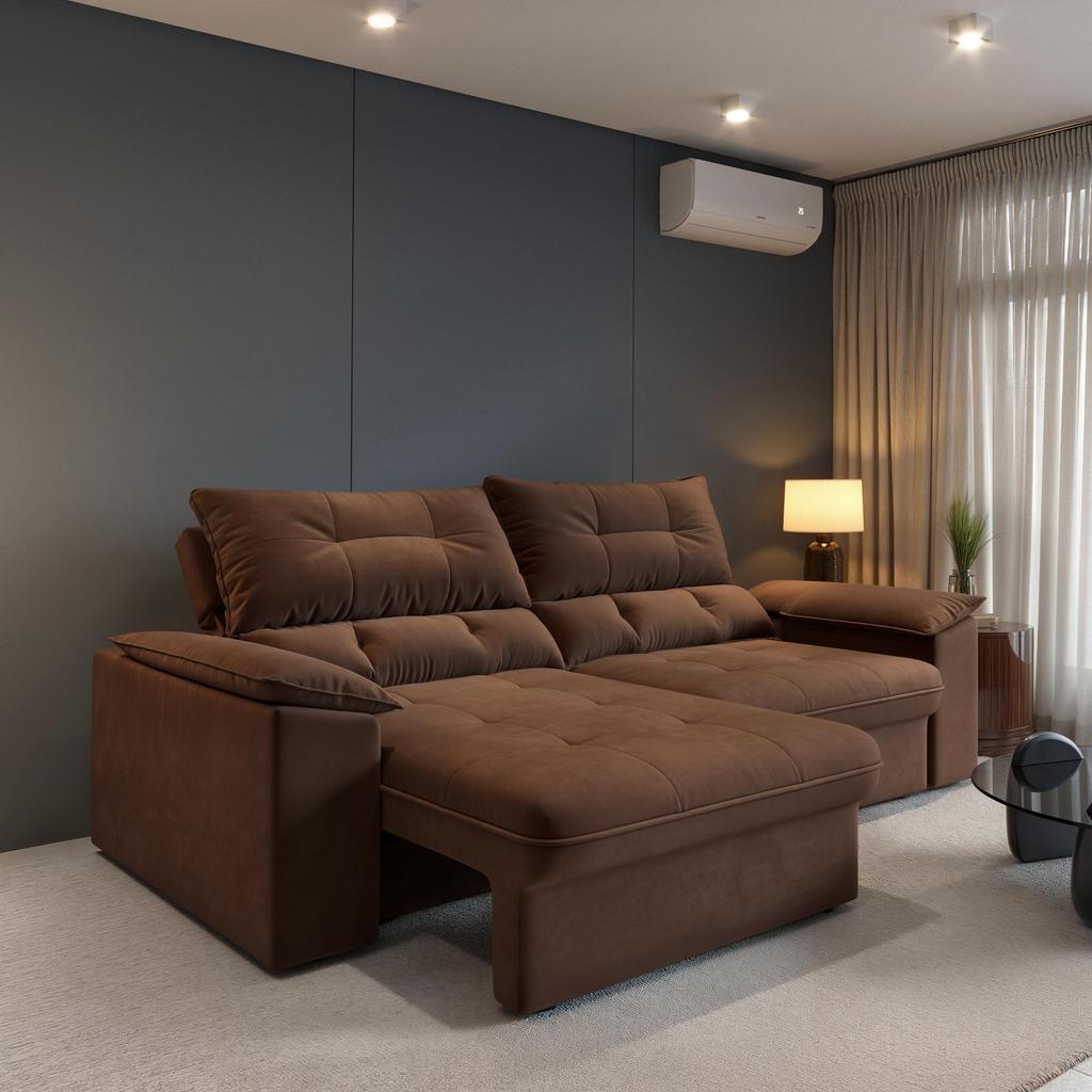 Sofá Retrátil Reclinável 3 Lugares Suede 2,00m 