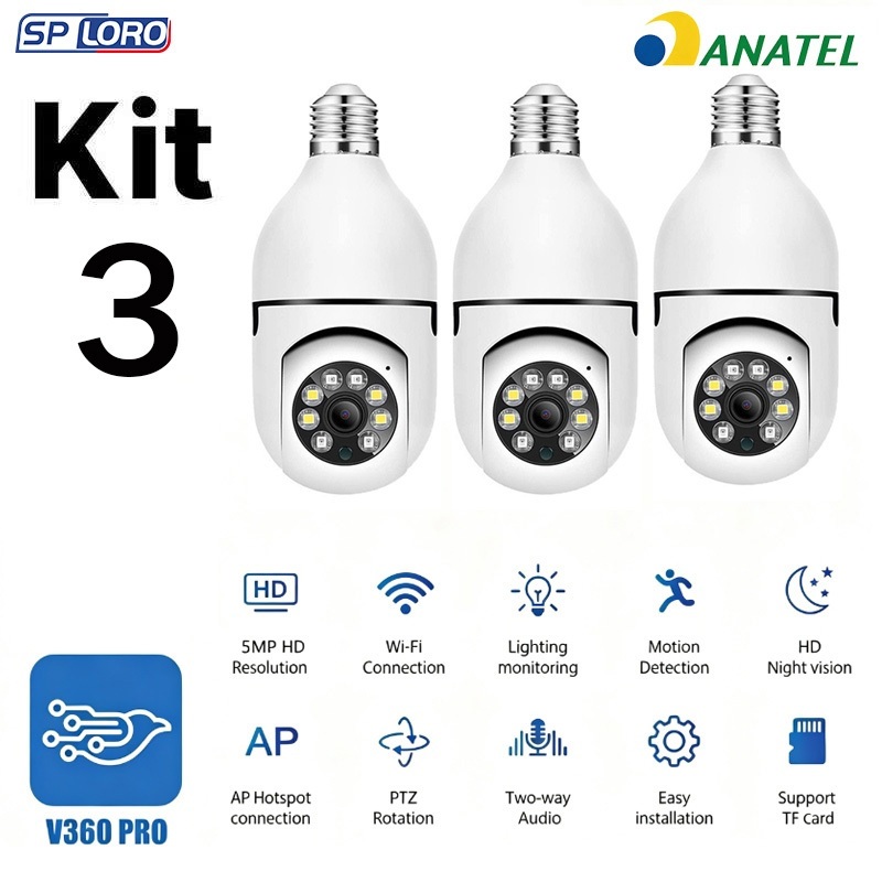 KIT Câmera De Segurança WIFI Lâmpada Sem Fio fu