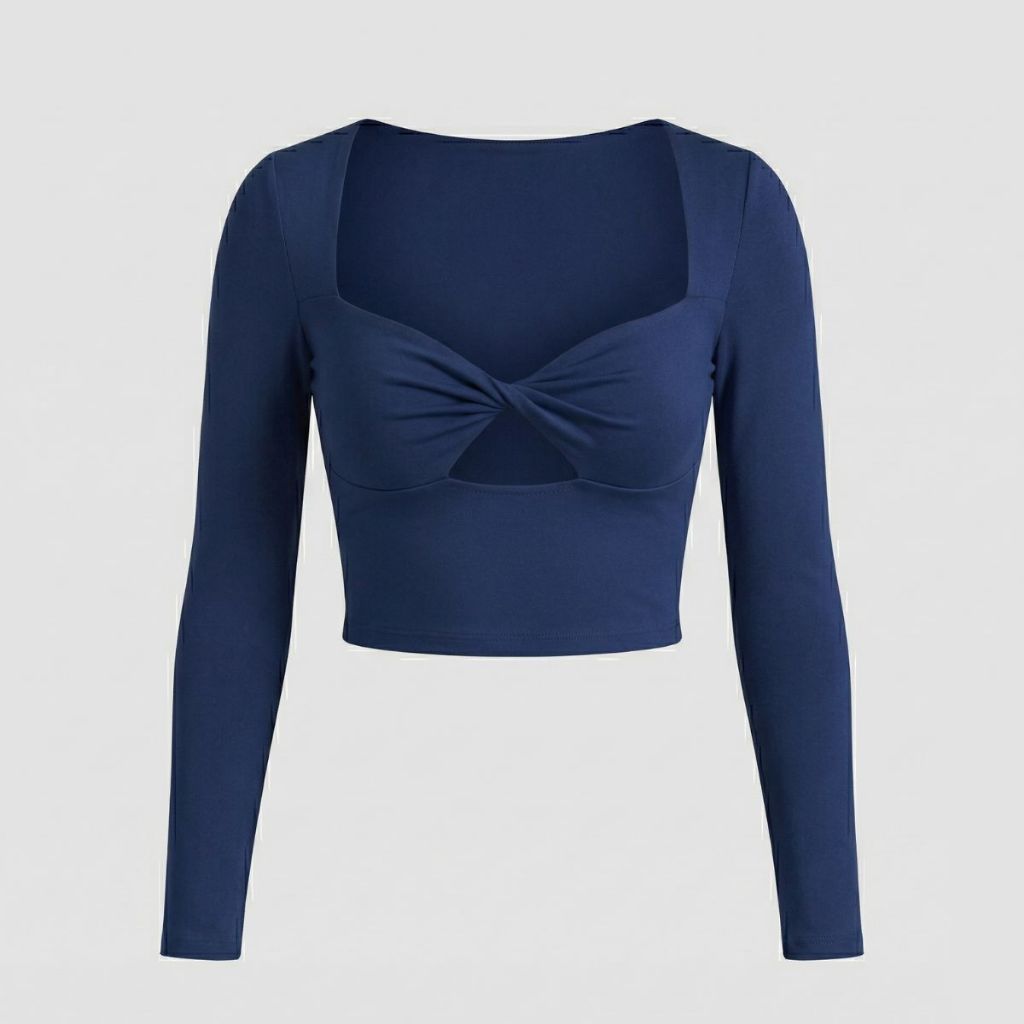Blusinha Cropped Manga Longa Com Abertura Frontal