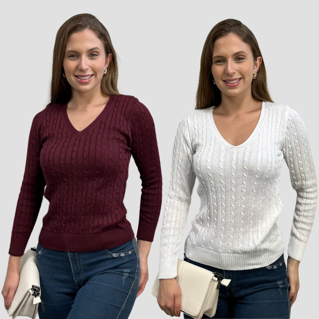Kit 2 Blusas de Frio Feminina Manga Longa Tricô M