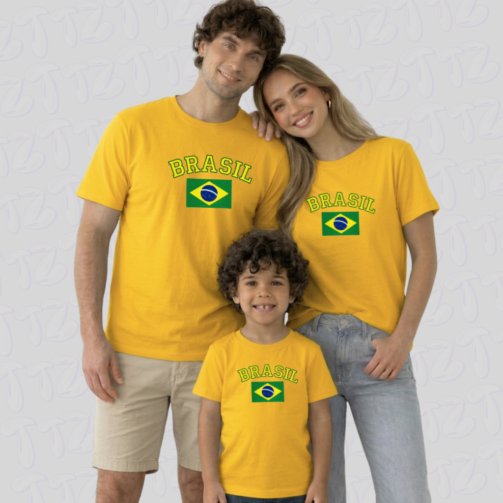 Camiseta Brasil Pai Mãe Filho Copa Do Mundo Camis