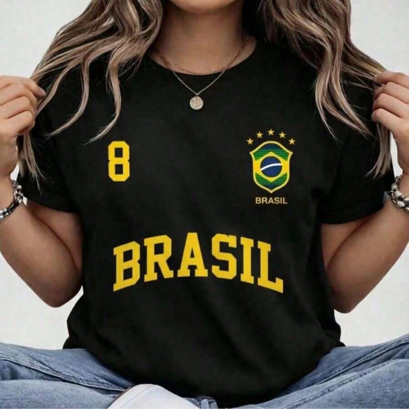 Blusa Feminina Brasil Hexa T-shirt Verão Manga Cu